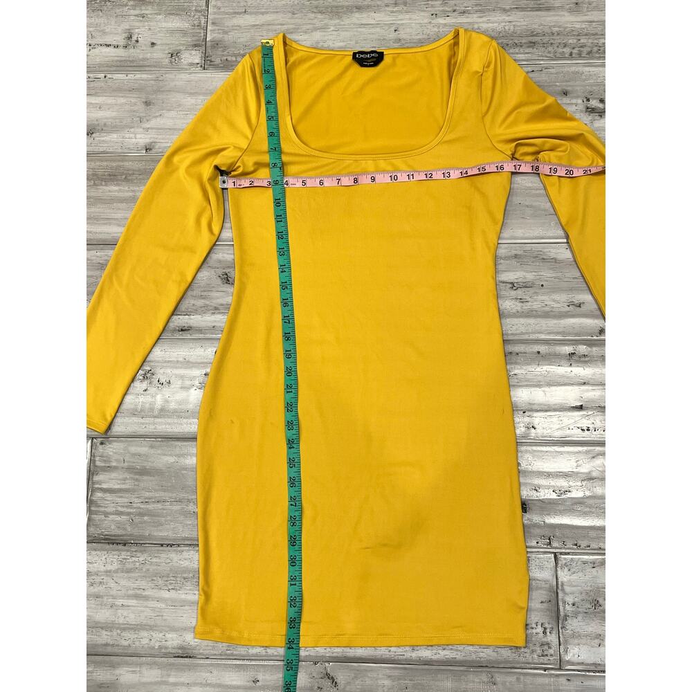 Bebe Mustard Gold Bodycon Mini Dress Y2K Club Party Long Sleeve - Picture 8 of 9